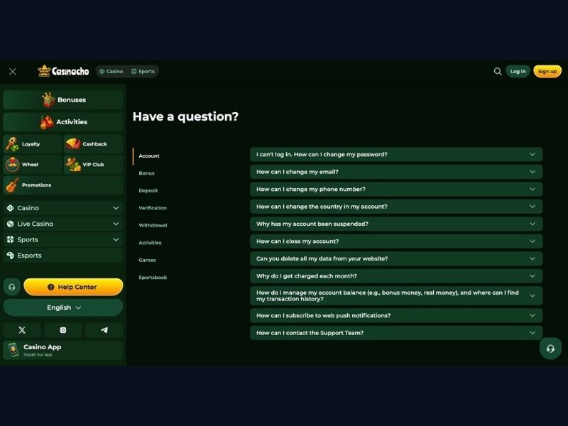 Co jest dostępne mobilnie w Casinacho Casino Nacho Casino